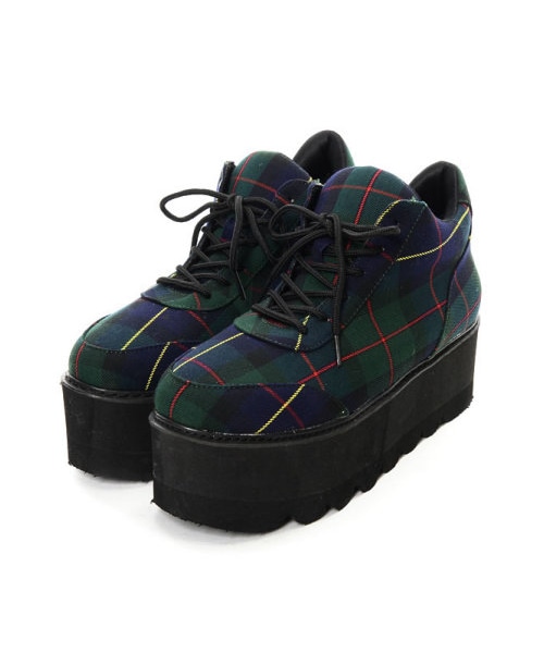 Re:EDIT（リエディ）の「CHICMUSE レースアップ6センチ厚底スニーカー（シューズ・レディース・ブラック/ホワイト/グリーン/ネイビー/ワイン/グレンチェック/レッドチェック/グリーンチェック・S/M/L/LL）」の12枚目の写真