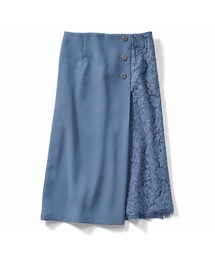 IEDIT（イディット）の「IEDIT[イディット] サイドレースが上品に華やぐ 伸びやかなストレッチスカート〈スモーキーブルー〉（レディースファッション > ボトムス > スカート）」