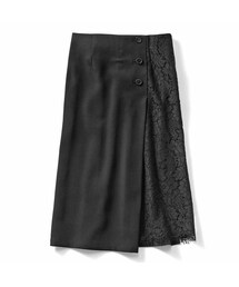 IEDIT（イディット）の「IEDIT[イディット] サイドレースが上品に華やぐ 伸びやかなストレッチスカート〈ブラック〉（レディースファッション > ボトムス > スカート）」