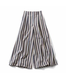 IEDIT（イディット）の「IEDIT[イディット] コーデが新鮮に！ コットンリネン素材のワイドストライプパンツ〈ネイビー〉（レディースファッション > ボトムス > パンツ）」