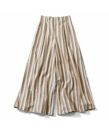 IEDIT（イディット）の「IEDIT[イディット] コーデが新鮮に！ コットンリネン素材のワイドストライプパンツ〈ベージュ〉（レディースファッション > ボトムス > パンツ）」