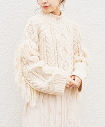 Chico | 【WEB限定】短丈フリンジケーブルレースアップニット(ニット/セーター)