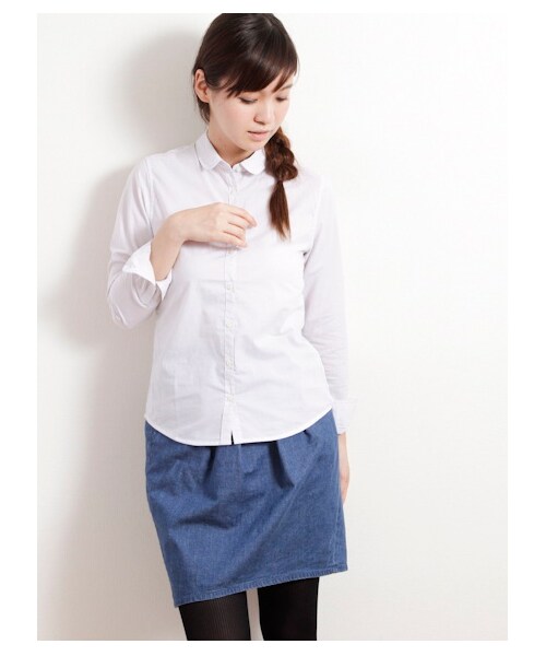 earth music&ecology（アースミュージックアンドエコロジー）の「イージーケアシャツ（シャツ・ブラウス・レディース・オフホワイト/ホワイト/サックスブルー/ネイビー/ストライプ/Black Watch Green/ブラックウォッチレッド/ウィンドペンアイボリー/ウィンドペンネイビー/グレンチェック/Hounds Tooth Black/ストライプライトグレー/ストライプネイビー/チェックレッド/チェックブルー・S/M）」の20枚目の写真