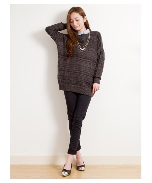 earth music&ecology（アースミュージックアンドエコロジー）の「イージーケアシャツ（シャツ・ブラウス・レディース・オフホワイト/ホワイト/サックスブルー/ネイビー/ストライプ/Black Watch Green/ブラックウォッチレッド/ウィンドペンアイボリー/ウィンドペンネイビー/グレンチェック/Hounds Tooth Black/ストライプライトグレー/ストライプネイビー/チェックレッド/チェックブルー・S/M）」の7枚目の写真