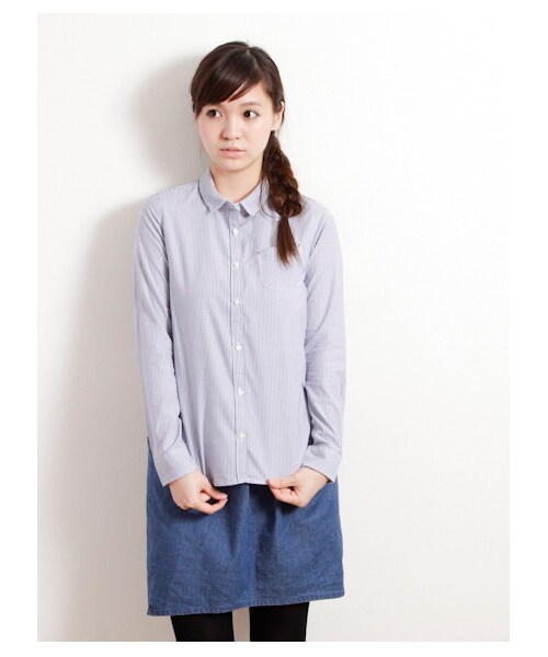 earth music&ecology（アースミュージックアンドエコロジー）の「イージーケアシャツ（シャツ・ブラウス・レディース・オフホワイト/ホワイト/サックスブルー/ネイビー/ストライプ/Black Watch Green/ブラックウォッチレッド/ウィンドペンアイボリー/ウィンドペンネイビー/グレンチェック/Hounds Tooth Black/ストライプライトグレー/ストライプネイビー/チェックレッド/チェックブルー・S/M）」の13枚目の写真