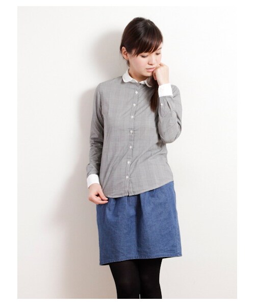 earth music&ecology（アースミュージックアンドエコロジー）の「イージーケアシャツ（シャツ・ブラウス・レディース・オフホワイト/ホワイト/サックスブルー/ネイビー/ストライプ/Black Watch Green/ブラックウォッチレッド/ウィンドペンアイボリー/ウィンドペンネイビー/グレンチェック/Hounds Tooth Black/ストライプライトグレー/ストライプネイビー/チェックレッド/チェックブルー・S/M）」の18枚目の写真