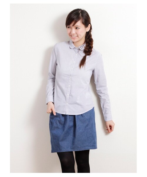 earth music&ecology（アースミュージックアンドエコロジー）の「イージーケアシャツ（シャツ・ブラウス・レディース・オフホワイト/ホワイト/サックスブルー/ネイビー/ストライプ/Black Watch Green/ブラックウォッチレッド/ウィンドペンアイボリー/ウィンドペンネイビー/グレンチェック/Hounds Tooth Black/ストライプライトグレー/ストライプネイビー/チェックレッド/チェックブルー・S/M）」の21枚目の写真