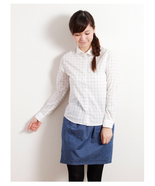 earth music&ecology（アースミュージックアンドエコロジー）の「イージーケアシャツ（シャツ・ブラウス・レディース・オフホワイト/ホワイト/サックスブルー/ネイビー/ストライプ/Black Watch Green/ブラックウォッチレッド/ウィンドペンアイボリー/ウィンドペンネイビー/グレンチェック/Hounds Tooth Black/ストライプライトグレー/ストライプネイビー/チェックレッド/チェックブルー・S/M）」の16枚目の写真