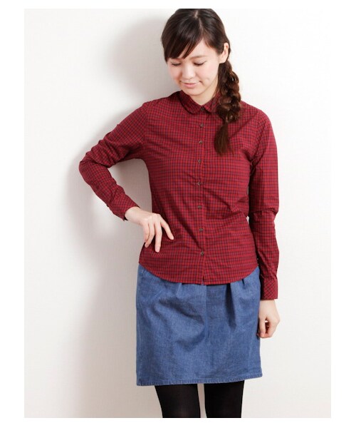 earth music&ecology（アースミュージックアンドエコロジー）の「イージーケアシャツ（シャツ・ブラウス・レディース・オフホワイト/ホワイト/サックスブルー/ネイビー/ストライプ/Black Watch Green/ブラックウォッチレッド/ウィンドペンアイボリー/ウィンドペンネイビー/グレンチェック/Hounds Tooth Black/ストライプライトグレー/ストライプネイビー/チェックレッド/チェックブルー・S/M）」の15枚目の写真