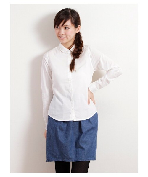 earth music&ecology（アースミュージックアンドエコロジー）の「イージーケアシャツ（シャツ・ブラウス・レディース・オフホワイト/ホワイト/サックスブルー/ネイビー/ストライプ/Black Watch Green/ブラックウォッチレッド/ウィンドペンアイボリー/ウィンドペンネイビー/グレンチェック/Hounds Tooth Black/ストライプライトグレー/ストライプネイビー/チェックレッド/チェックブルー・S/M）」の10枚目の写真