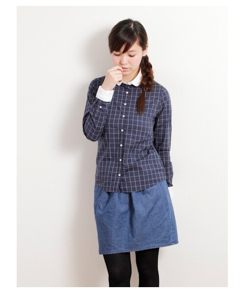 earth music&ecology（アースミュージックアンドエコロジー）の「イージーケアシャツ（シャツ・ブラウス・レディース・オフホワイト/ホワイト/サックスブルー/ネイビー/ストライプ/Black Watch Green/ブラックウォッチレッド/ウィンドペンアイボリー/ウィンドペンネイビー/グレンチェック/Hounds Tooth Black/ストライプライトグレー/ストライプネイビー/チェックレッド/チェックブルー・S/M）」の17枚目の写真