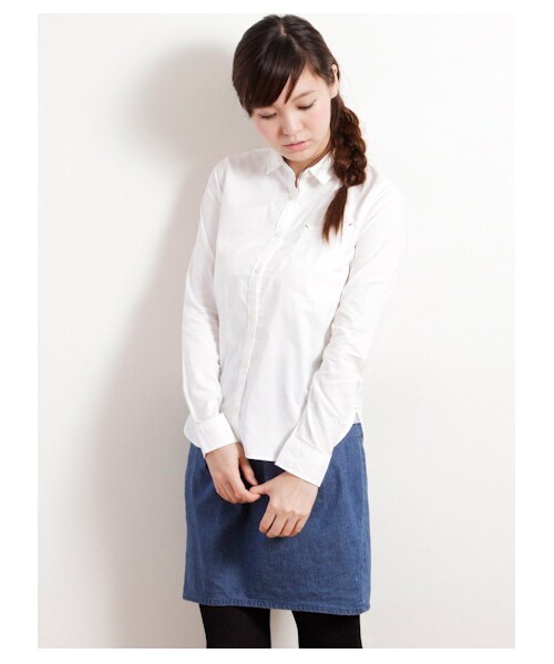 earth music&ecology（アースミュージックアンドエコロジー）の「イージーケアシャツ（シャツ・ブラウス・レディース・オフホワイト/ホワイト/サックスブルー/ネイビー/ストライプ/Black Watch Green/ブラックウォッチレッド/ウィンドペンアイボリー/ウィンドペンネイビー/グレンチェック/Hounds Tooth Black/ストライプライトグレー/ストライプネイビー/チェックレッド/チェックブルー・S/M）」の9枚目の写真