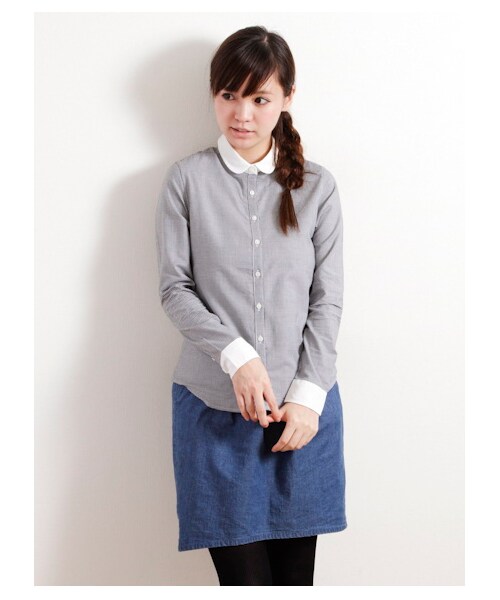 earth music&ecology（アースミュージックアンドエコロジー）の「イージーケアシャツ（シャツ・ブラウス・レディース・オフホワイト/ホワイト/サックスブルー/ネイビー/ストライプ/Black Watch Green/ブラックウォッチレッド/ウィンドペンアイボリー/ウィンドペンネイビー/グレンチェック/Hounds Tooth Black/ストライプライトグレー/ストライプネイビー/チェックレッド/チェックブルー・S/M）」の19枚目の写真