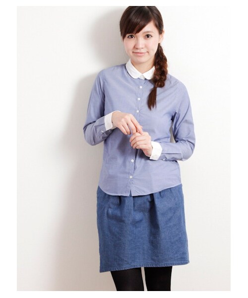 earth music&ecology（アースミュージックアンドエコロジー）の「イージーケアシャツ（シャツ・ブラウス・レディース・オフホワイト/ホワイト/サックスブルー/ネイビー/ストライプ/Black Watch Green/ブラックウォッチレッド/ウィンドペンアイボリー/ウィンドペンネイビー/グレンチェック/Hounds Tooth Black/ストライプライトグレー/ストライプネイビー/チェックレッド/チェックブルー・S/M）」の11枚目の写真