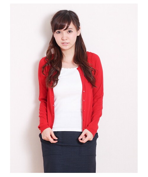 earth music&ecology（アースミュージックアンドエコロジー）の「ガンガンカーディガン solid（カーディガン・レディース・杢ライトグレー/ブラック/ライトピンク/ピンク/レッド/レンガ/ブラウン/キャメル/マスタード/ミント/グリーン/サックスブルー/ブルー/ネイビー/ラベンダー・S/M）」の13枚目の写真