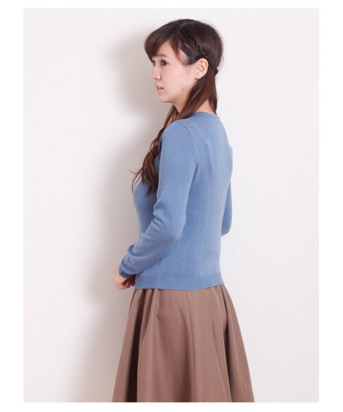 earth music&ecology（アースミュージックアンドエコロジー）の「ガンガンカーディガン solid（カーディガン・レディース・杢ライトグレー/ブラック/ライトピンク/ピンク/レッド/レンガ/ブラウン/キャメル/マスタード/ミント/グリーン/サックスブルー/ブルー/ネイビー/ラベンダー・S/M）」の2枚目の写真