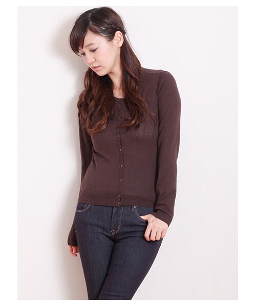 earth music&ecology（アースミュージックアンドエコロジー）の「ガンガンカーディガン solid（カーディガン・レディース・杢ライトグレー/ブラック/ライトピンク/ピンク/レッド/レンガ/ブラウン/キャメル/マスタード/ミント/グリーン/サックスブルー/ブルー/ネイビー/ラベンダー・S/M）」の15枚目の写真