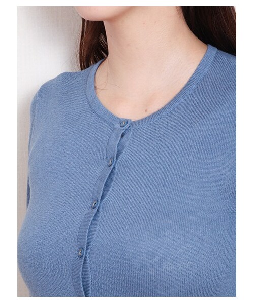 earth music&ecology（アースミュージックアンドエコロジー）の「ガンガンカーディガン solid（カーディガン・レディース・杢ライトグレー/ブラック/ライトピンク/ピンク/レッド/レンガ/ブラウン/キャメル/マスタード/ミント/グリーン/サックスブルー/ブルー/ネイビー/ラベンダー・S/M）」の4枚目の写真