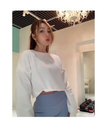no brand（ノーブランド）の「切りっぱなし裏起毛 ショート丈トレーナー（ white ）（レギンス/スパッツ・レディース）」