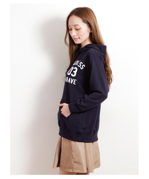 E hyphen world gallery（イーハイフンワールドギャラリー）の「フード裏毛長袖プルオーバー（カットソー・レディース・アイボリー/ライトグレー/ネイビー・F）」の5枚目の写真