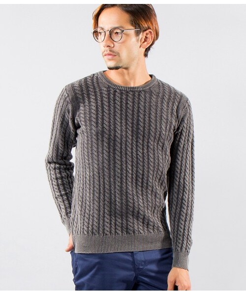 JUNRED（ジュンレッド）の「アッシュドウールウォッシュケーブルニット（ニット・メンズ・グレー/オフホワイト・0/1/2）」の2枚目の写真