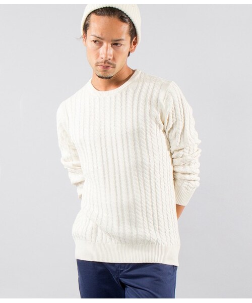 JUNRED（ジュンレッド）の「アッシュドウールウォッシュケーブルニット（ニット・メンズ・グレー/オフホワイト・0/1/2）」の3枚目の写真