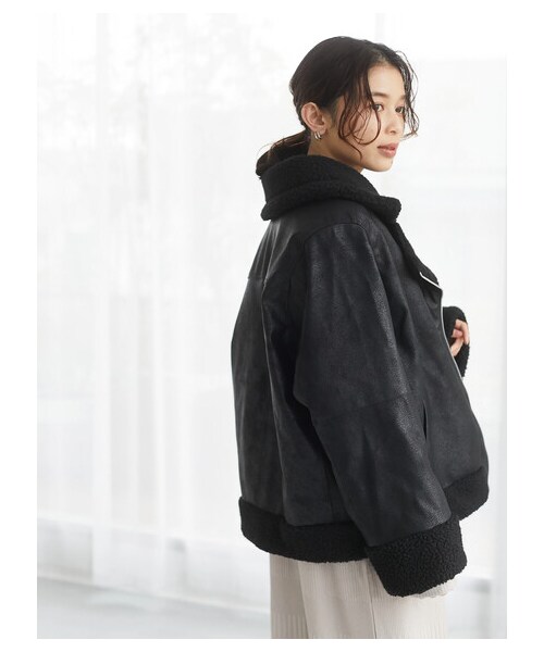 Green　Parks（グリーンパークス）の「【Special Price】・ELENCARE DUE Wライダースジャケット（ジャケット/アウター・ブラック/グレーベージュ・F）」の2枚目の写真