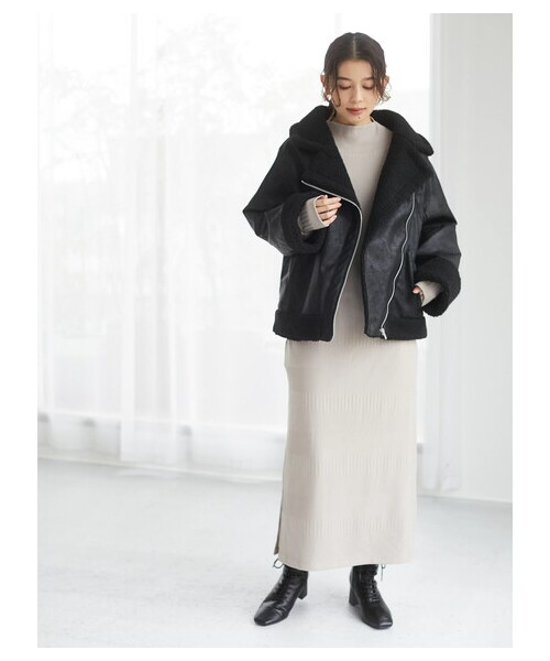 Green　Parks（グリーンパークス）の「【Special Price】・ELENCARE DUE Wライダースジャケット（ジャケット/アウター・ブラック/グレーベージュ・F）」の4枚目の写真