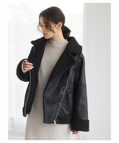 Green　Parks（グリーンパークス）の「【Special Price】・ELENCARE DUE Wライダースジャケット（ジャケット/アウター・ブラック/グレーベージュ・F）」の13枚目の写真