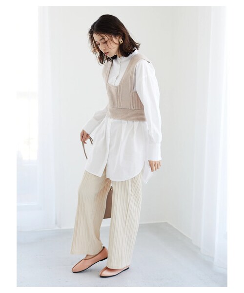 Green Parks(グリーンパークス)の「ビブヨークチュニシャツ(トップス・オフホワイト/グレーベージュ/ミント/ライラック・F)」の9枚目の写真