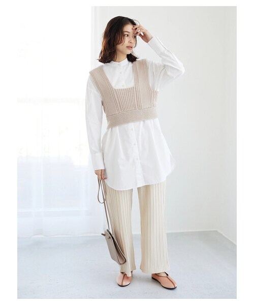 Green Parks(グリーンパークス)の「ビブヨークチュニシャツ(トップス・オフホワイト/グレーベージュ/ミント/ライラック・F)」の7枚目の写真