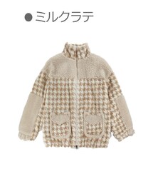 Bobon21 | 千鳥柄ボア×エコファーMIX中綿ジャケット-全２色-(ブルゾン)