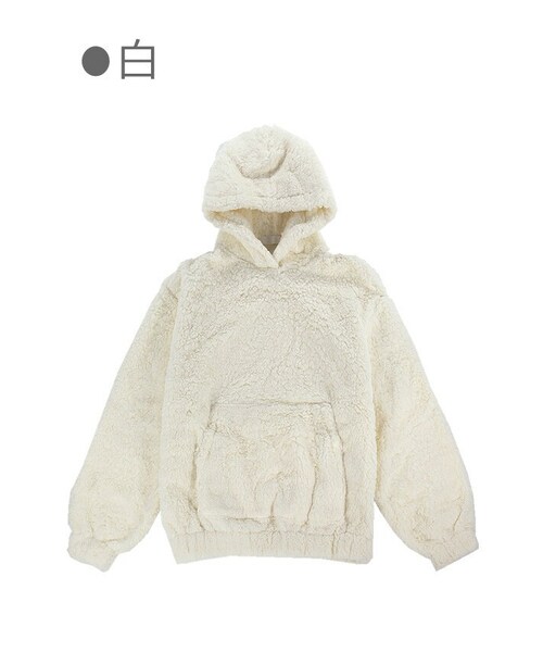 Bobon21（ボボンニジュウイチ）の「ゆるかわ暖かボアフーディー-全３色-（パーカー・レディース・ブラウン/ホワイト/ピンク・Free）」の2枚目の写真