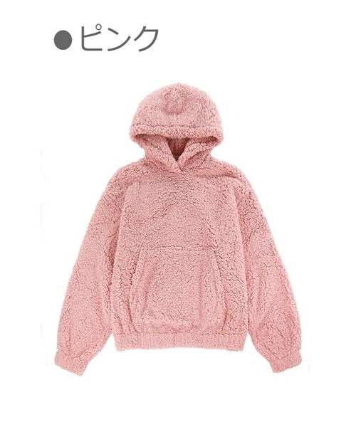 Bobon21（ボボンニジュウイチ）の「ゆるかわ暖かボアフーディー-全３色-（パーカー・レディース・ブラウン/ホワイト/ピンク・Free）」の3枚目の写真