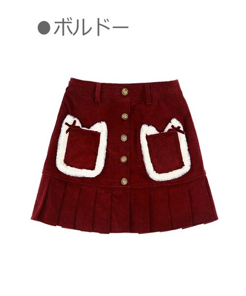 Bobon21（ボボンニジュウイチ）の「猫型ポケットプリーツ切り替えスカート-全２色-（スカート・レディース・パープル/レッド・S/M/L）」の2枚目の写真