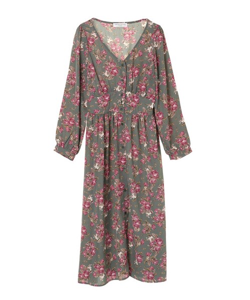 earth music&ecology（アースミュージックアンドエコロジー）の「【Special Price】SLP-花柄エンパイヤワンピース（ワンピース/ドレス・ブラウン/グリーン・F）」の7枚目の写真