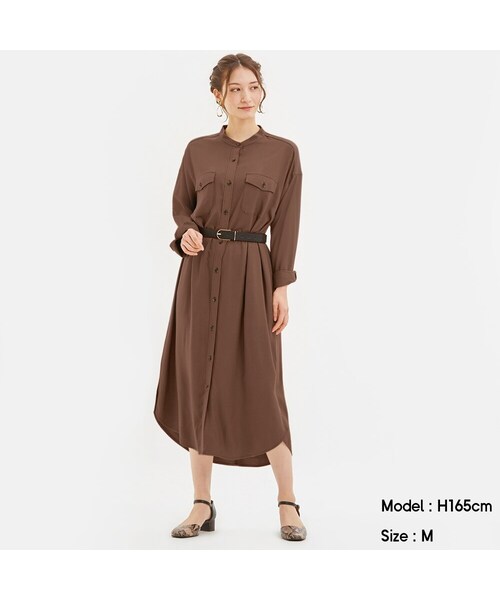 ジーユー ジーユー の バンドカラーシャツワンピース 長袖 Q X オールインワン サロペット Wear