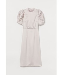 H&M | H&M - パフスリーブサテンワンピース - ピンク(ワンピース)