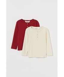 H&M（エイチ・アンド・エム）の「H&M - コットンヘンリーネックトップス 2枚セット - ベージュ（シャツ/ブラウス・キッズ）」