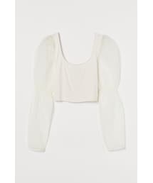 H&M | H&M - パフスリーブクロップドトップス - ホワイト(シャツ/ブラウス)