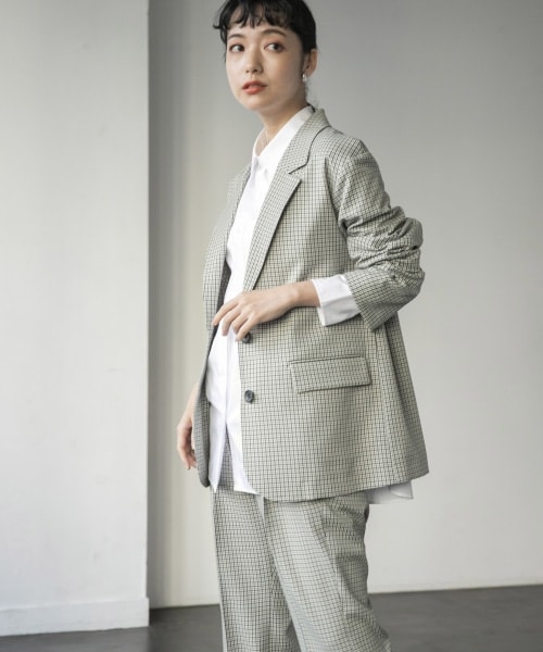 LOWRYS FARM（ローリーズファーム）の「ラナテックテーラードジャケット（ジャケット/アウター・アイボリー/グレーチェック/ブラウンチェック/グリーン）」の2枚目の写真