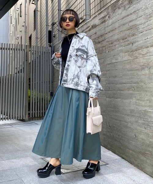 PAGEBOY(ページボーイ)の「シャンブレータックスカート(スカート・モーヴ/グリーン)」の12枚目の写真