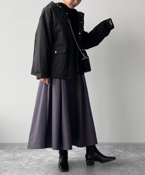 PAGEBOY（ページボーイ）の「ライトナカワタフードブルゾン（ジャケット/アウター・ブラック/オリーブ）」の5枚目の写真