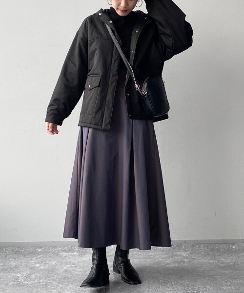 PAGEBOY（ページボーイ）の「ライトナカワタフードブルゾン（ジャケット/アウター・ブラック/オリーブ）」の6枚目の写真