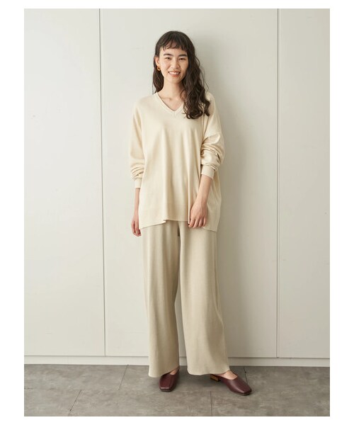 AMERICAN HOLIC（アメリカンホリック）の「総針ニットワイドパンツ（パンツ・チャコールグレー/ライトベージュ・M/L）」の6枚目の写真