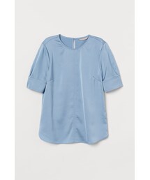 H&M - サテン半袖ブラウス - ブルー