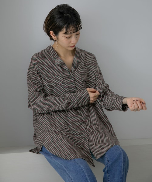 JENA サファリフレンチシャツ F ベージュ 金ボタン バンドカラー JENA サファリフレンチシャツ F ベージュ 金ボタン バンドカラー