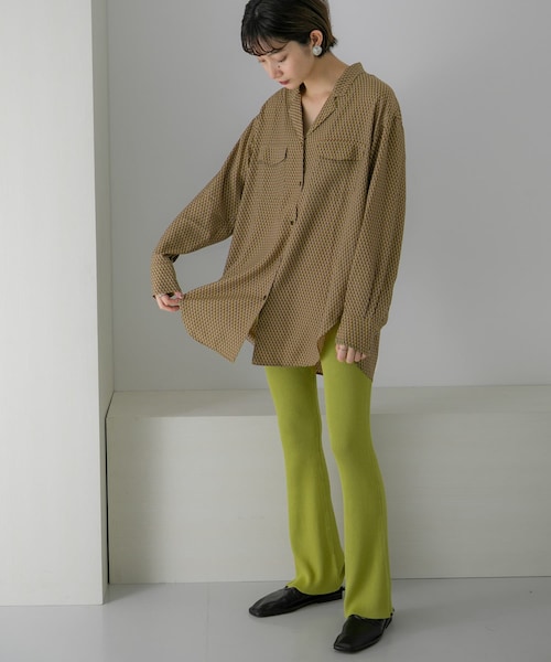 JENA サファリフレンチシャツ F ベージュ 金ボタン バンドカラー JENA サファリフレンチシャツ F ベージュ 金ボタン バンドカラー