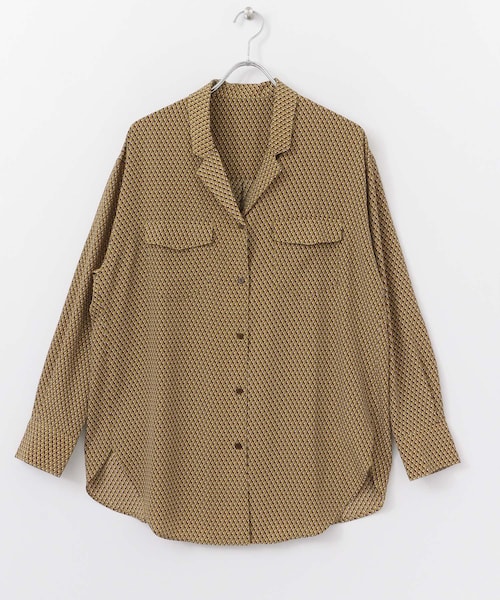 JENA サファリフレンチシャツ F ベージュ 金ボタン バンドカラー サイズ 〕 ポンチ 袖パフプルオーバー（78-21EI02-204