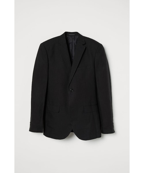 H&M(エイチ・アンド・エム)の「H&M - スリムフィット リネンジャケット - ブラック(テーラードジャケット・メンズ・ブラック・50)」の1枚目の写真
